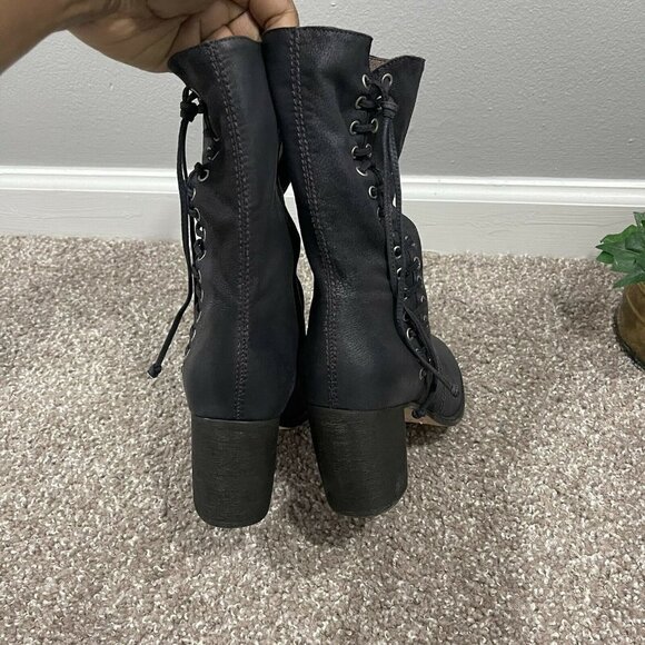 Bernardo Womens Boots Size 6.5 M Dark Gray Leather Zip Side Lace Up Mid Calf - Picture 3 of 9